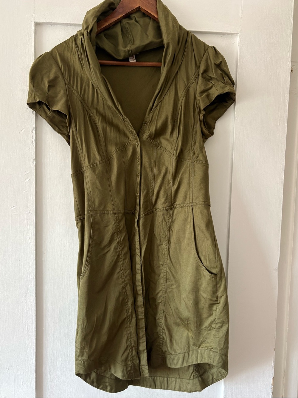 Ted Baker Olive Hooded Button-Up Utility Dress with hood